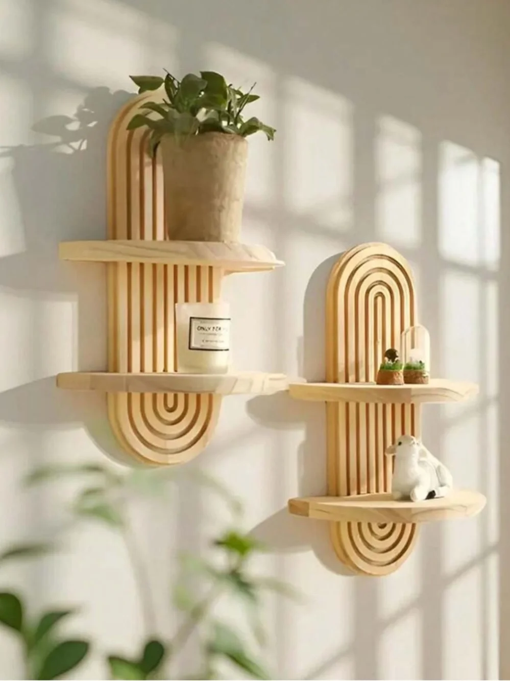 ARRIVING SOON Set of 2 Boho 2-Tier Wooden Wall Shelves | Arch Floating Shelf